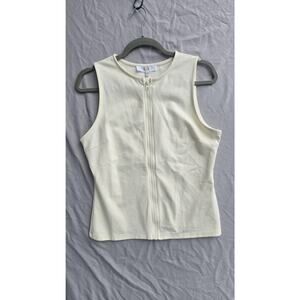 Rico Melograno Tank Top Womens Large White Zip Front Stretch Basic Knit *stain